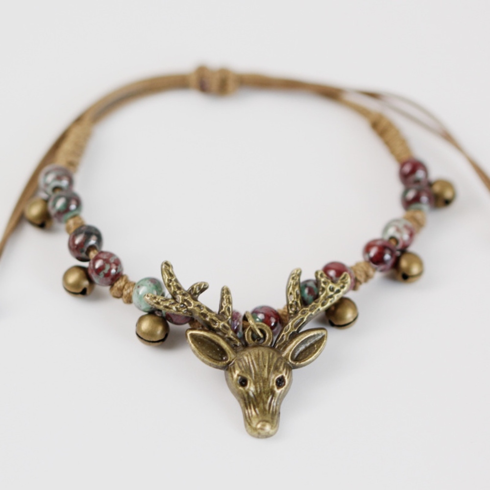 Vintage Rustic Deer Antler Head Beaded Bracelet